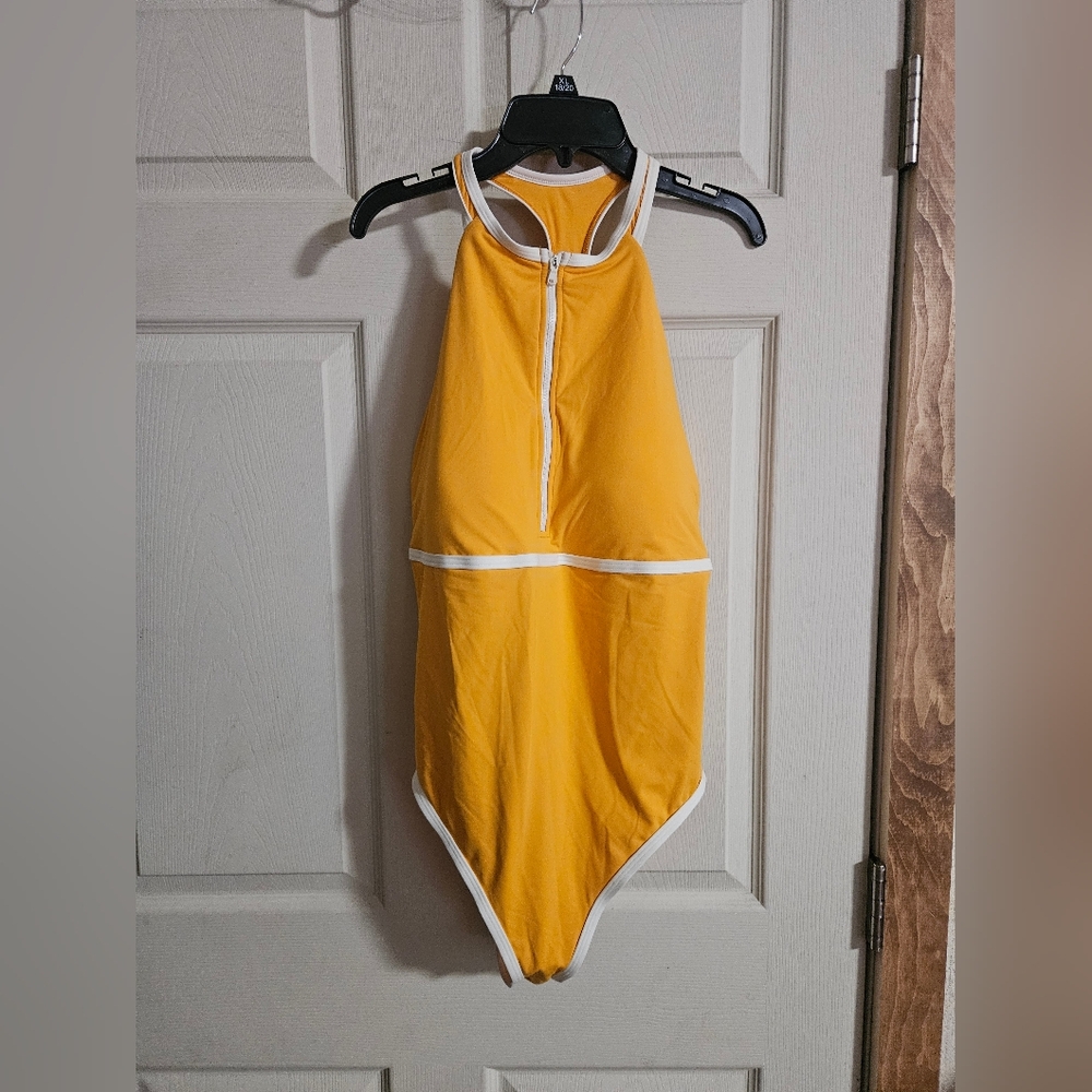 CALIA Halter Racerback Cheeky One Piece Swimsuit: MARIGOLD SHINE: NWT: SIZE 14